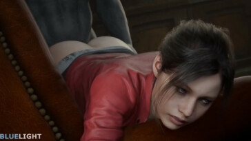 Claire Redfield taking backshot from Mr X