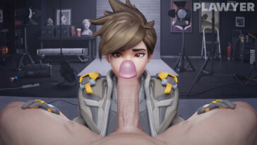 POV of Tracer giving a fellatio