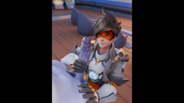 Tracer handjob and blowjob on Futa Widow