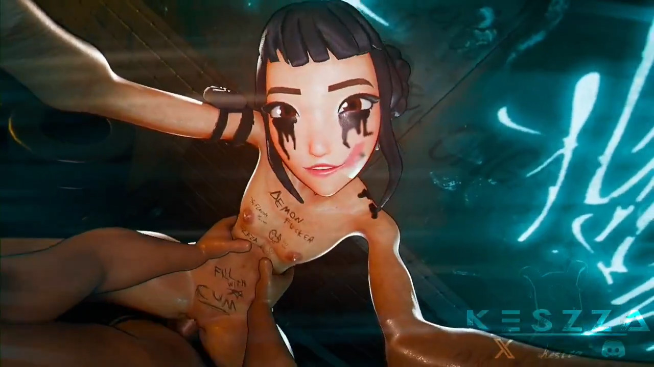 Zoey with a runny makeup and body writings