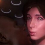 Lara Croft riding hard in the plane