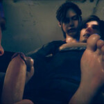 Leon caught by Claire and Jill