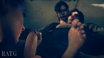 Leon caught by Claire and Jill