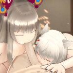 Nia and Mio blowjob and cumshot