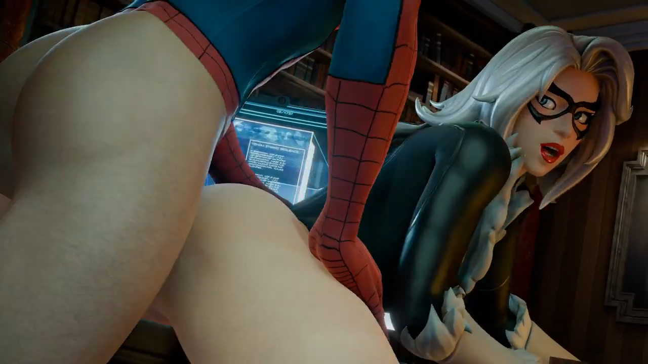 Spidey cumming on Black Cat's back