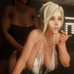 Mercy free use by Futa Pharah, Ana and Brig