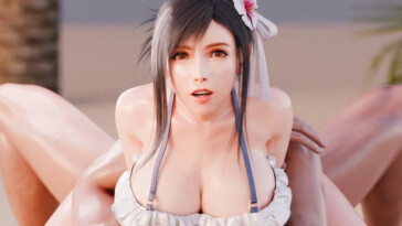 Hugging and riding Tifa on the beach