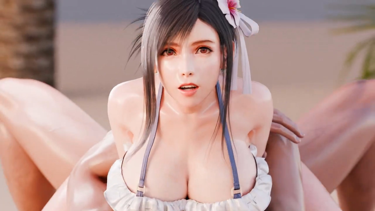 Hugging and riding Tifa on the beach
