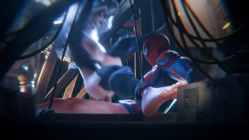 Black cat riding and sucking Spidey