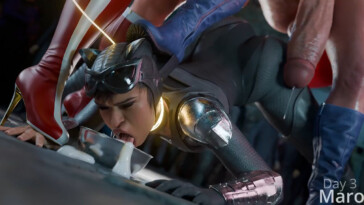 Futa Power girl feeding milk to Catwoman