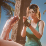 Lara Croft sucking a Futa tip