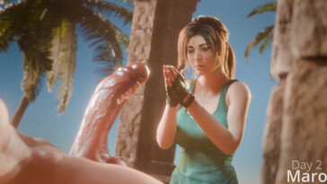 Lara Croft sucking a Futa tip